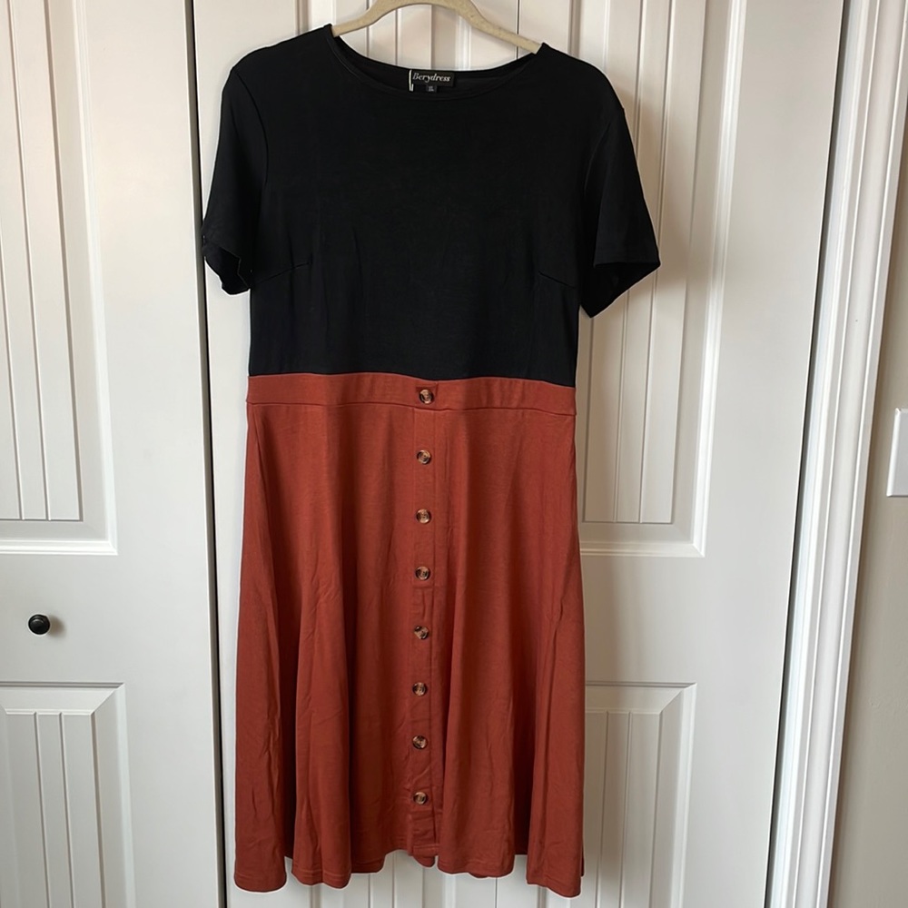 Berydress Women's Short Sleeve Colorblock Button Down Sundress Knee-Length